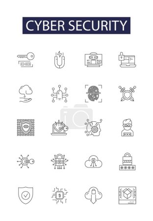 Cyber security line vector icons and signs. Cybercrime, Cryptography, Intrusion, Malware, Data Breach, VPN, Firewall, Phishing vector outline illustration set