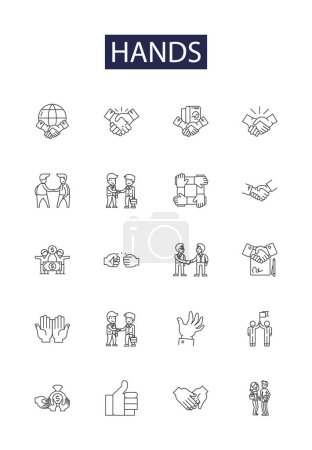 Ilustración de Manos línea vector iconos y signos. Dedos, apretones, apretones, dígitos, agarres, muñecas, uñas, agarres vector esquema ilustración conjunto - Imagen libre de derechos
