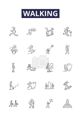 Walking line vector icons and signs. Striding, Stepping, Shuffling, Meandering, Ambulating, Perambulating, Wandering, Pacing vector outline illustration set Mouse Pad 645991214