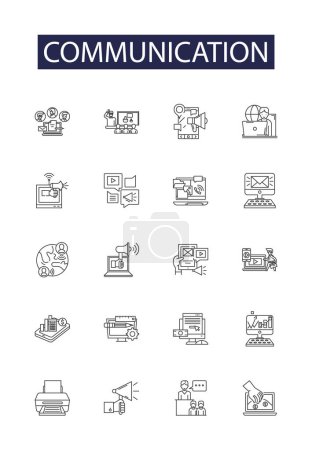 Illustration for Communication line vector icons and signs. converse, convey, dialogue, discuss, express, exchange, forward, inform vector outline illustration set - Royalty Free Image