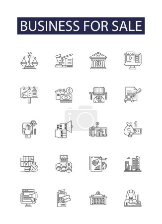 Business for sale line vector icons and signs. Buy, Venture, Franchise, Merger, Investment, Startup, Company, Acquisition vector outline illustration set