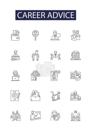 Illustration for Career advice line vector icons and signs. Career, Guidance, Job, Plan, Path, Pathway, Prospects, Professional vector outline illustration set - Royalty Free Image