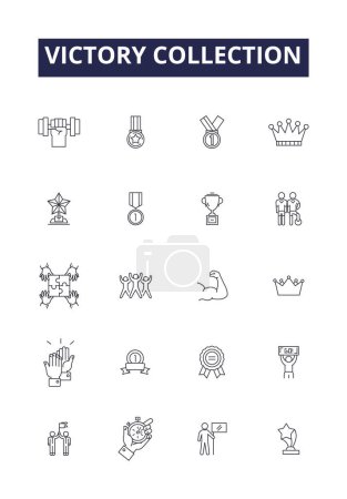 Illustration for Victory collection line vector icons and signs. Triumph, Achievement, Collection, Victory, Suite, Crown, Garland, Triumphal vector outline illustration set - Royalty Free Image