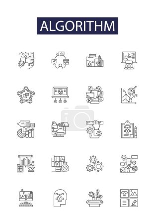Illustration for Algorithm line vector icons and signs. Programming, Complexity, Implicit, Computation, Automation, , Recursion, Formalization vector outline illustration set - Royalty Free Image
