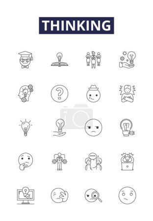 Illustration for Thinking line vector icons and signs. Pondering, Considering, Reasoning, Brainstorming, Deliberating, Conceptualizing, Analyzing, Cognitive vector outline illustration set - Royalty Free Image