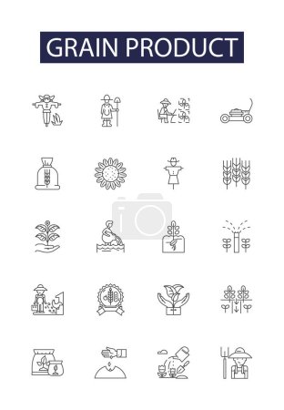 Illustration for Grain product line vector icons and signs. Product, Wheat, Barley, Rice, Maize, Oats, Bran,Rye vector outline illustration set - Royalty Free Image