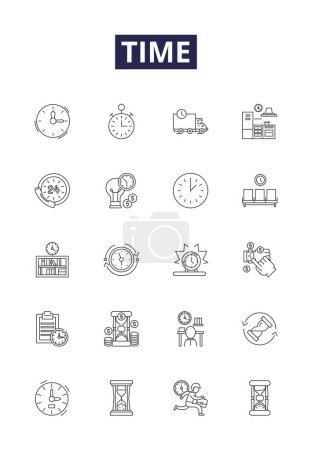 Ilustración de Iconos y signos vectoriales de línea de tiempo. Span, Momento, Intervalo, Reloj, Duración, Edad, Instantáneo, Fecha vector esquema ilustración conjunto - Imagen libre de derechos