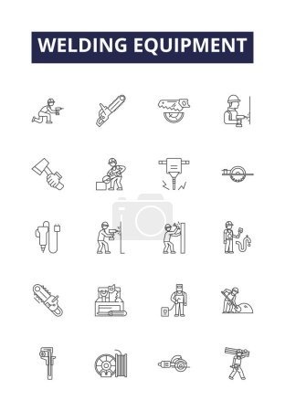 Illustration for Welding equipment line vector icons and signs. Torch, Shielding, Gas, Grinder, Pliers, Rod, Brazing, Clamps vector outline illustration set - Royalty Free Image