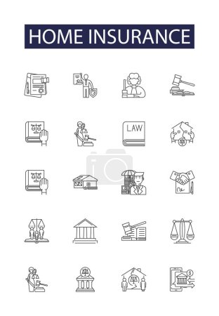 Illustration for Home insurance line vector icons and signs. insurance, property, coverage, dwelling, homeowners, fire, liability, flood vector outline illustration set - Royalty Free Image