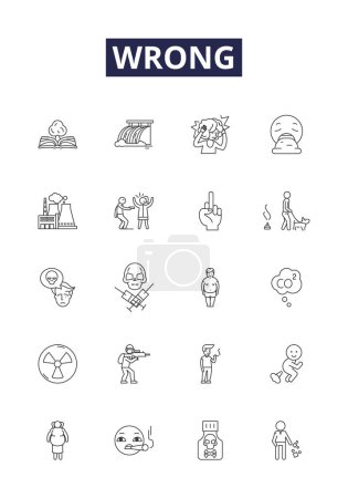 Illustration for Wrong line vector icons and signs. Faulty, Erroneous, Amiss, Incongruous, Unsuitable, Improper, Invalid, Unjust vector outline illustration set - Royalty Free Image