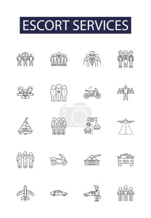 Illustration for Escort services line vector icons and signs. Services, Companions, Pleasure, Dating, Callgirls, Exotic, Courtesan, Adult vector outline illustration set - Royalty Free Image