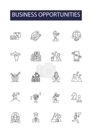 Illustration for Business opportunities line vector icons and signs. Profit, Invest, Market, Development, Launch, Expansion, Plan, Capital vector outline illustration set - Royalty Free Image