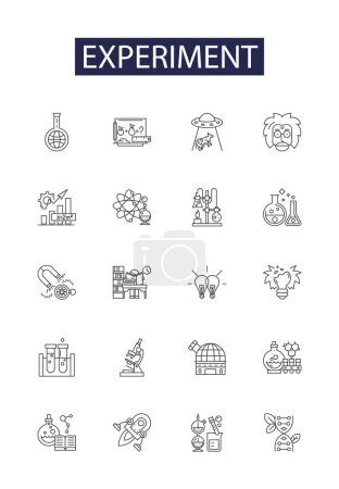 Illustration for Experiment line vector icons and signs. Test, Assay, Tryout, Exercise, Trial, Analysis, Exploration, Prove vector outline illustration set - Royalty Free Image