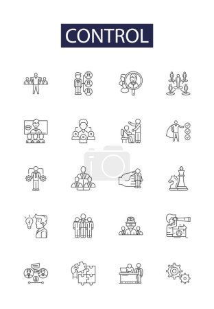 Illustration for Control line vector icons and signs. Rule, Command, Dominant, Govern, Oversee, Master, Direct, Supervise vector outline illustration set - Royalty Free Image