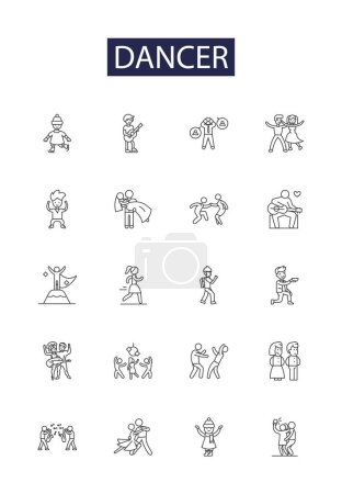 Illustration for Dancer line vector icons and signs. Twirl, Performance, Hoofing, Ballet, Tap, Jazz, Contemporary, Hip-Hop vector outline illustration set - Royalty Free Image