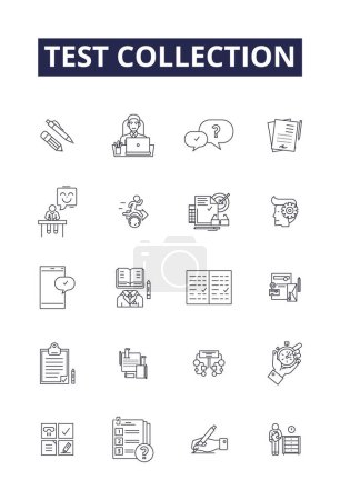 Illustration for Test collection line vector icons and signs. Collection, Assortment, Arrangement, Set, Sampling, Database, Corpus, Cache vector outline illustration set - Royalty Free Image