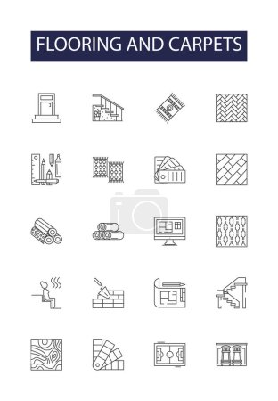 Illustration for Flooring and carpets line vector icons and signs. Carpets, Tile, Laminate, Vinyl, Linoleum, Hardwood, Area Rugs, Carpeting vector outline illustration set - Royalty Free Image