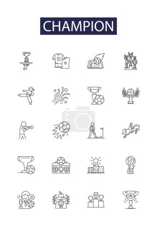Illustration for Champion line vector icons and signs. Champion, Conqueror, Victor, Triumphant, Master, Hero, Successful, Best vector outline illustration set - Royalty Free Image