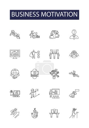 Illustration for Business motivation line vector icons and signs. Success, Persistence, Vision, Profit, Goals, Boost, Reward, Action vector outline illustration set - Royalty Free Image