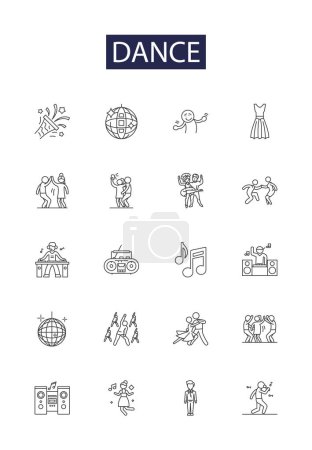 Illustration for Dance line vector icons and signs. Waltz, Cha-cha, Salsa, Jazz, Tap, Bollywood, Mambo, Boogie vector outline illustration set - Royalty Free Image