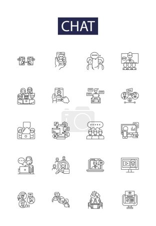 Illustration for Chat line vector icons and signs. Chatting, Conversation, Messaging, Texting, Discourse, Dialogue, Interlocution, Vocalization vector outline illustration set - Royalty Free Image