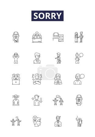 Illustration for Sorry line vector icons and signs. Regretful, Pardon, Contrite, Repentant, Remorseful, Forgive, Condolence, Sympathy vector outline illustration set - Royalty Free Image