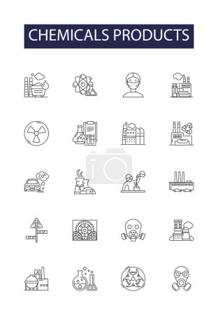 Illustration for Chemicals products line vector icons and signs. products, fertilizers, pesticides, solvents, paints, detergents, fuel,gas vector outline illustration set - Royalty Free Image