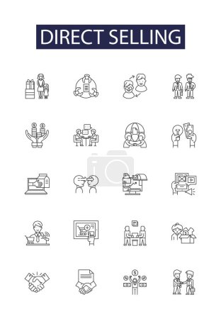 Illustration for Direct selling line vector icons and signs. Selling, Market, Direct, Retail, Multi-level, Advertising, Promotion, Merchandise vector outline illustration set - Royalty Free Image