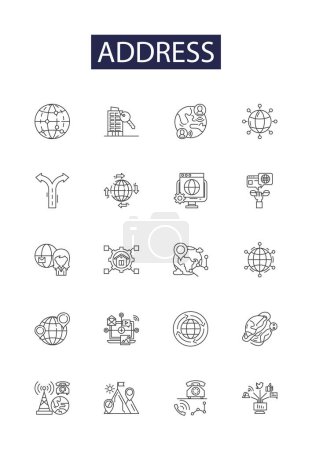 Illustration for Address line vector icons and signs. location, position, site, street, abode, dwelling, property, point vector outline illustration set - Royalty Free Image