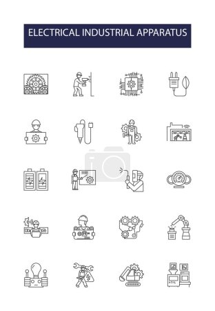 Illustration for Electrical industrial apparatus line vector icons and signs. Electrical, Industrial, Motors, Connectors, Transformers, Control, Switches, Relays vector outline illustration set - Royalty Free Image