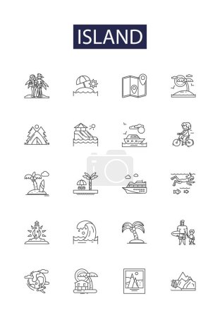 Illustration for Island line vector icons and signs. Tropical, Archipelago, Isles, Nodule, Drifting, Resort, Surrounded, Spectacle vector outline illustration set - Royalty Free Image