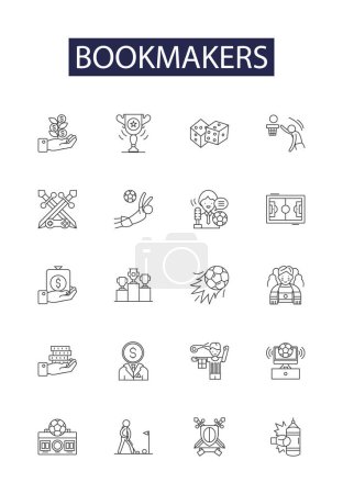 Illustration for Bookmakers line vector icons and signs. Oddsmakers, Wagering, Gambling, Betting, Stakers, Punters, Handicappers, Linesmakers vector outline illustration set - Royalty Free Image