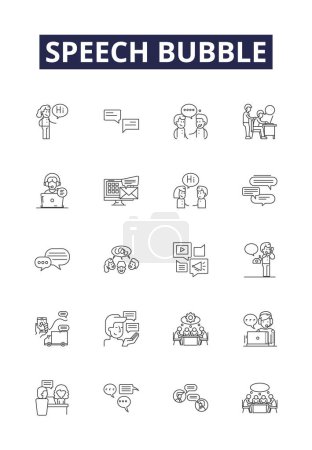 Ilustración de Iconos y signos vectoriales de línea de burbuja de voz. Discurso, Conversación, Palabra, Pronunciamiento, Ruido, Observación, Burbujas, Interyección vector esquema ilustración conjunto - Imagen libre de derechos