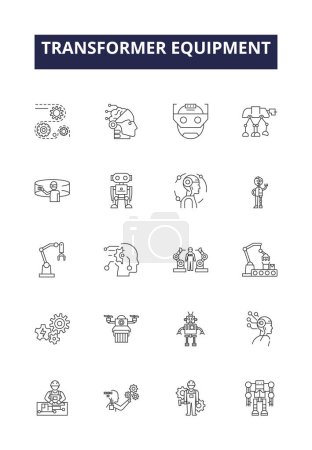 Illustration for Transformer equipment line vector icons and signs. Equipment, Power, Electrical, Station, Voltage, System, Unit, Protection vector outline illustration set - Royalty Free Image