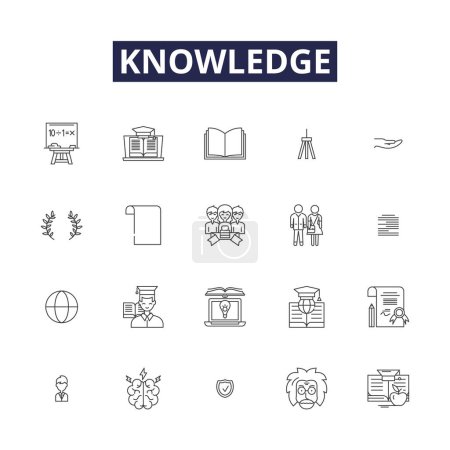 Illustration for Knowledge line vector icons and signs. Insight, Education, Wisdom, Intelligence, Reason, Comprehension, Awareness, Understanding vector outline illustration set - Royalty Free Image