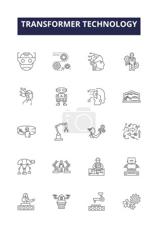 Illustration for Transformer technology line vector icons and signs. Technology, Power, Distribution, Voltage, Frequency, Electrical, Primary, Secondary vector outline illustration set - Royalty Free Image