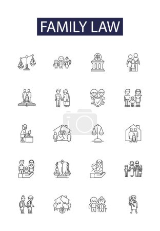 Illustration for Family law line vector icons and signs. law, legal, people, lawyer, concept, background, gavel,justice vector outline illustration set - Royalty Free Image