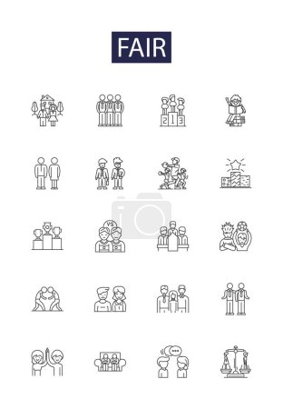 Illustration for Fair line vector icons and signs. Unbiased, Honest, Impartial, Reasonable, Equal, Righteous, Equitable, Ethical vector outline illustration set - Royalty Free Image
