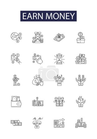 Illustration for Earn money line vector icons and signs. Money, Making, Profit, Investment, Financial, Cash, Remote, Gaining vector outline illustration set - Royalty Free Image