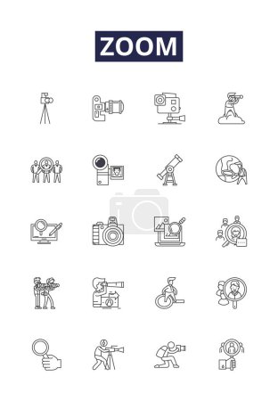 Illustration for Zoom line vector icons and signs. Meeting, Conference, Video, Chat, Connect, App, Webinar, Online vector outline illustration set - Royalty Free Image