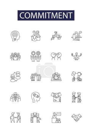 Illustration for Commitment line vector icons and signs. Adherence, Obligation, Loyalty, Conviction, Assurance, Steadfastness, Fidelity,Devotion vector outline illustration set - Royalty Free Image