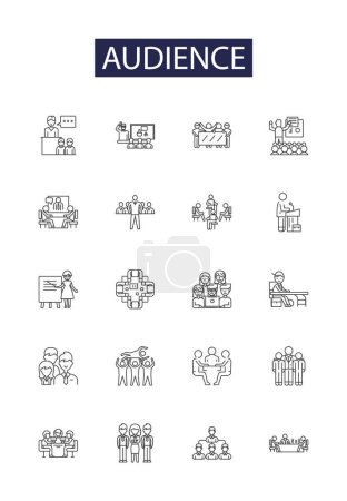Illustration for Audience line vector icons and signs. Viewers, Spectators, Clients, Consumers, Observers, Followers, Crowd, Participants vector outline illustration set - Royalty Free Image