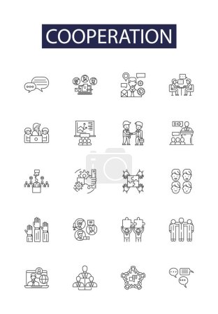 Illustration for Cooperation line vector icons and signs. fellowship, unity, harmony, alliance, coordination, union, concord, concurrence vector outline illustration set - Royalty Free Image