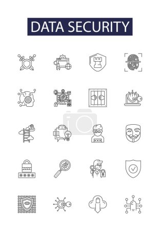 Ilustración de Línea de seguridad de datos vectorial iconos y signos. Seguridad, Cifrado, Privacidad, Acceso, Red, Antivirus, Malware, Conjunto de ilustración de contorno de vectores de firewall - Imagen libre de derechos