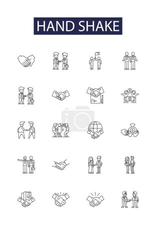 Illustration for Hand shake line vector icons and signs. Salutation, Grasping, Grip, Clasp, Meeting, Congratulate, Congratulation, Acceptance vector outline illustration set - Royalty Free Image