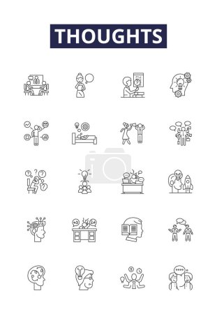 Illustration for Thoughts line vector icons and signs. Reflections, Concepts, Notions, Meditations, musings, contemplations, Imagination, Realizations vector outline illustration set - Royalty Free Image