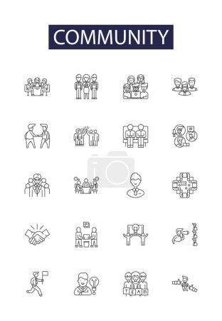 Illustration for Community line vector icons and signs. Networking, Sharing, Support, Cooperation, Connect, United, Bonding, Caring vector outline illustration set - Royalty Free Image