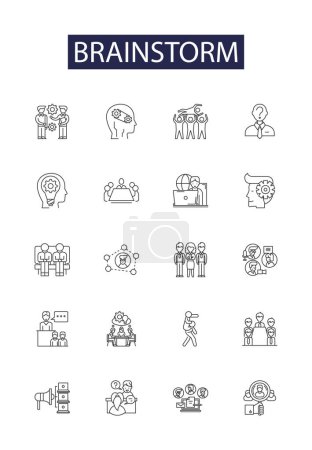 Illustration for Brainstorm line vector icons and signs. Brainwave, Create, Imagine, Analyze, Ideate, Innovate, Design, Plan vector outline illustration set - Royalty Free Image