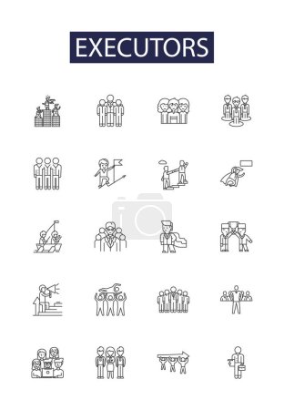 Illustration for Executors line vector icons and signs. Facilitators, Stewards, Agents, Administrators, Custodians, Supervisors, Managers, Officers vector outline illustration set - Royalty Free Image