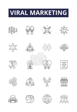 Illustration for Viral marketing line vector icons and signs. Marketing, Spread, Share, Campaign, Spontaneous, Ads, Social, Media vector outline illustration set - Royalty Free Image